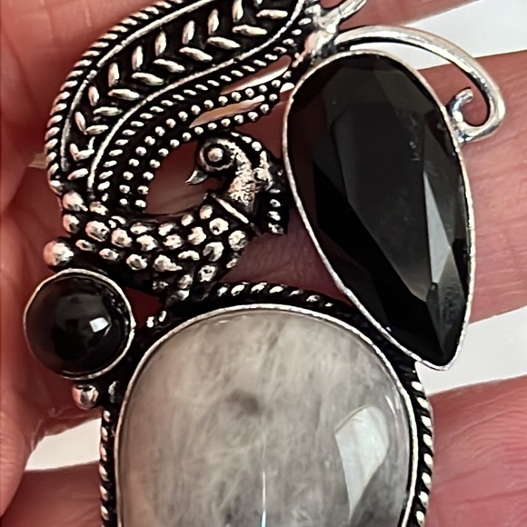 #146 Zebra Jasper Black Onyx & Rainbow Moonstone Handcrafted Pendant NWOT - Picture 9 of 13